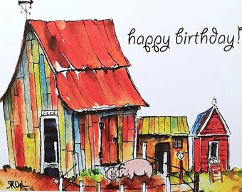 Happy Birthday, Little Farm Notecard, 4 x 6 blank notecard