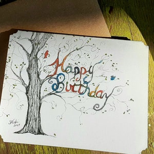 Happy Birthday Card, birds, single or set of 8, 4 x 6, blank inside image 3