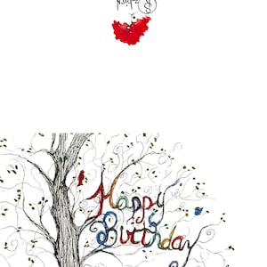 Happy Birthday Card, birds, single or set of 8, 4 x 6, blank inside image 2