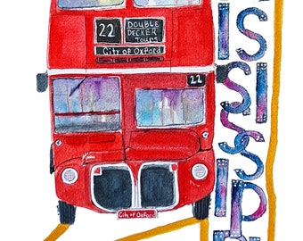 Oxford, Mississippi, Double Decker Bus PRINT, 11 x 14