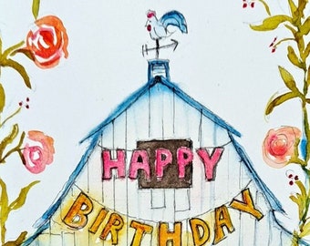 Barn Party, Set of notecards, Happy Birthday Notecards, Set of 8, blank inside