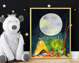 MS. Moon and Marshmallows, 8 x 10 PRINT of original painting, click to see close ups of art