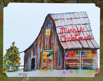 Home for Christmas, Barn, Holiday Notecard, blank inside