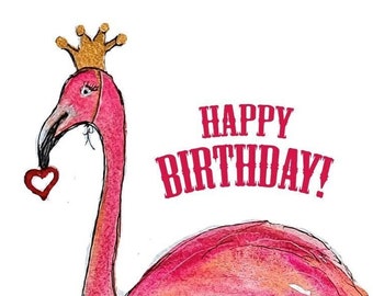 Flamingo Happy Birthday Notecard, bright, colorful, fun card