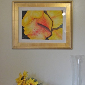 Voracious, Yellow Canna Flower, 15 x 22 Original Watercolor, Framed 18 x 24 image 2