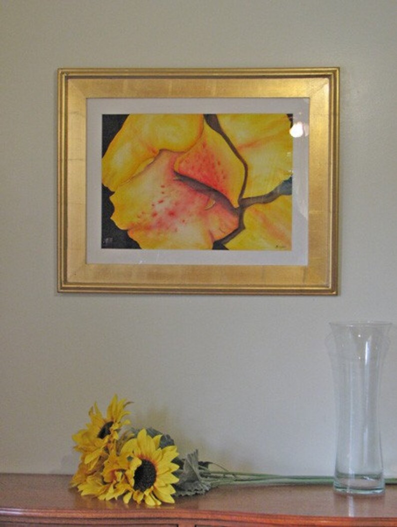 Voracious, Yellow Canna Flower, 15 x 22 Original Watercolor, Framed 18 x 24 image 2