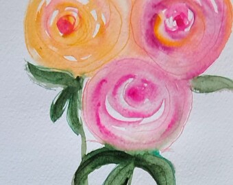 Roses, 5 x 7 original watercolor