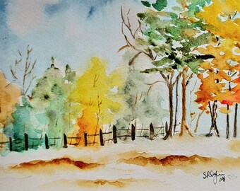 Winter Quiet, 5 x 7, Original  Watercolor Painting