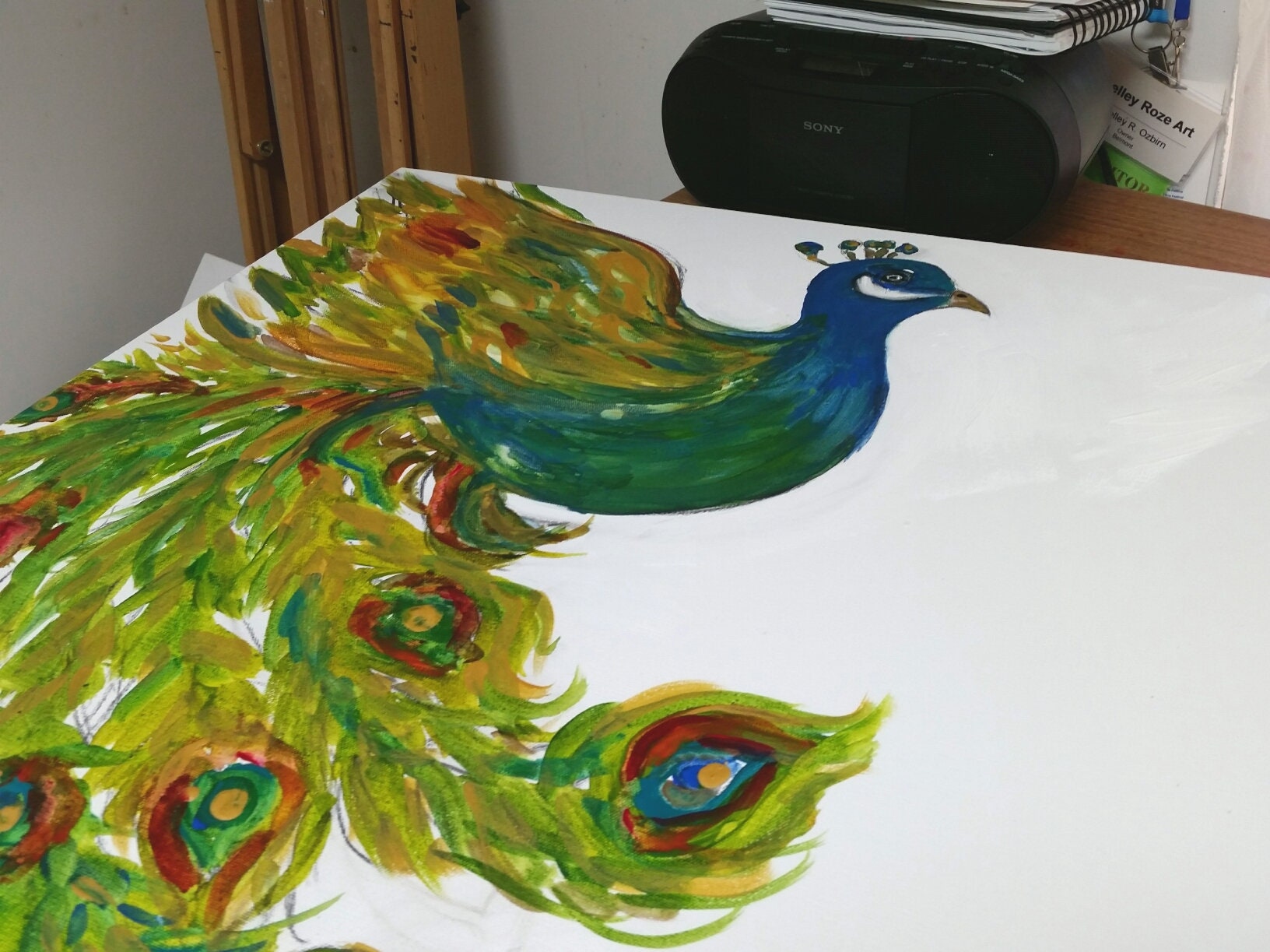 Peacock original painting 30 x 30 | Etsy