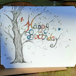 Happy Birthday Card, birds, single or set of 8, 4 x 6, blank inside image 4