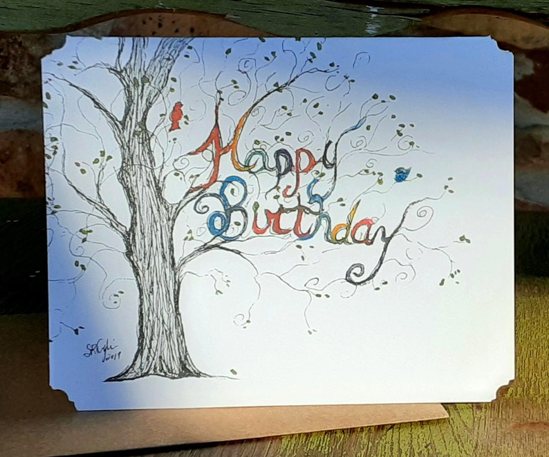 Happy Birthday Card, birds, single or set of 8, 4 x 6, blank inside image 4