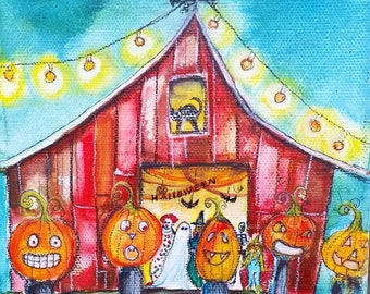 Halloween Barn Bash, Barn, 8 x 8  PRINT