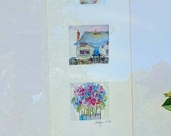 Cottage Trio, original thumbnail watercolor paintings