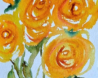 Yellow Roses, 5 x 7 original watercolor