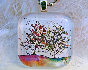 Together Always Trees, Glass Tile,  Art Pendant and Necklace, 2013