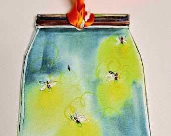 Big Bookmark, 3 x 5 inches, Fireflies, handmade by the artist