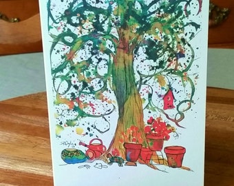 NEW, Flower Pots and Tree Notecard, blank inside