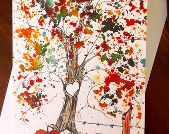 Sweetheart October Tree,  Notecard, blank inside