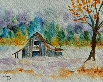 Snow Cover, 5 x 7, Original  Watercolor Painting