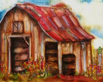 Spring Iris Barn, PRINT, 5 x 7