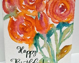 Happy Birthday Notecard, bright, colorful roses, happy, birthday