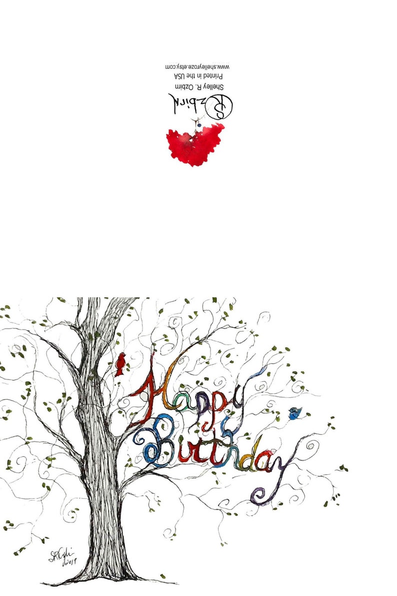 Happy Birthday Card, birds, single or set of 8, 4 x 6, blank inside image 2