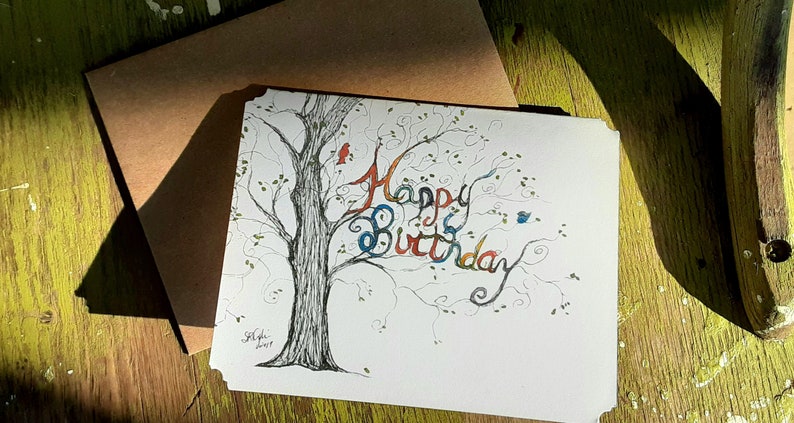 Happy Birthday Card, birds, single or set of 8, 4 x 6, blank inside image 3