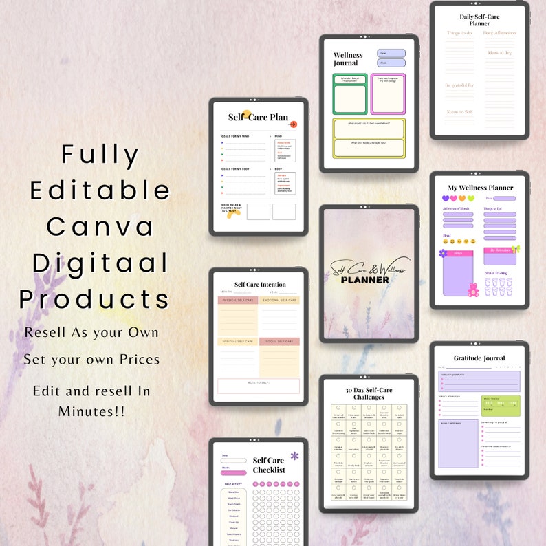 PLR Wellness & Self-care Planner | Printable | Editable Canva Template ...