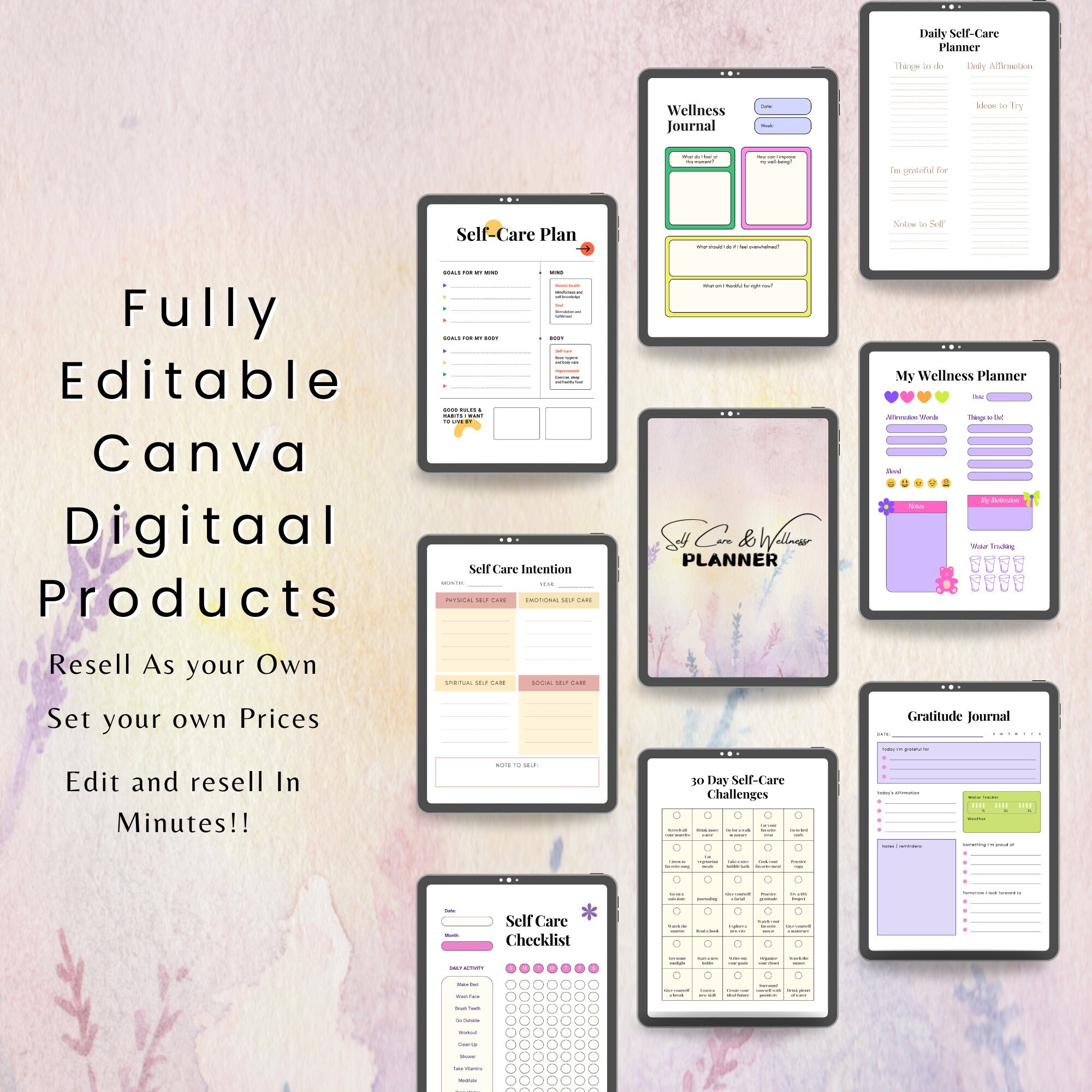 PLR Wellness & Self-care Planner | Printable | Editable Canva Template ...