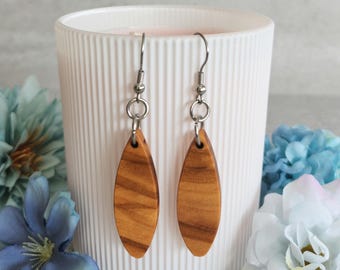 Olive Wood Earrings - Handcrafted Olive Leaf Design | Wooden earrings | Olive Leaf earrings | olive wood | | Gift