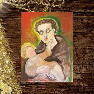 Sant'Antonio da Padova, Serie 1, Biglietto d'auguri vuoto realizzato con un dipinto a olio originale, Religioso, Santo, Cattolico, Spirituale, per qualsiasi occasione