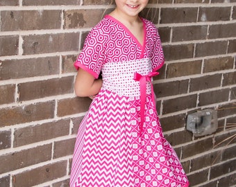 Kimono Inspired Pink Prints Easter Dress, Photo Shoots, Birthdays, Mulan, Size 7