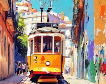 Lisbon Portugal Print – Featuring the Famous 28 Tram, Souvenir Gift, Lisbon Travel Wall Art