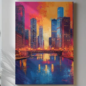 Chicago Painting Chicago City Art Landscape Chicago Skyline Print Urban Wall Decor Scenic Chicago Art