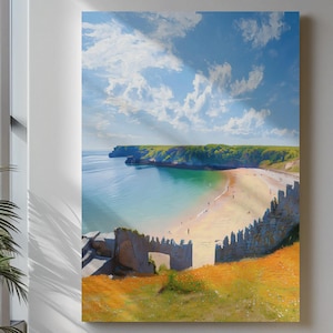 Barafundle Bay Painting Pembrokeshire Seaside Print – Coastal Wall Art Poster, Seascape Souvenir Gift, Wales Travel Wall Art