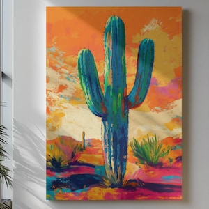 Vintage Mexican Cactus Poster, Colourful Mexican Art Print, Traditional Mexican Artwork, Floral Vintage Poster, Latin Decor, Cultural Gift