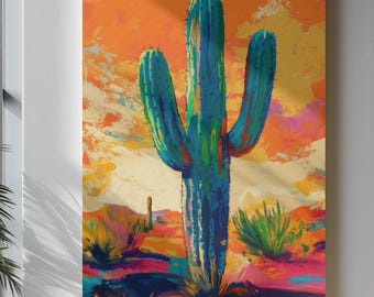 Vintage Mexican Cactus Art Print, Colourful Latin Decor