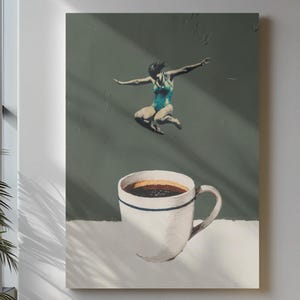 Coffee Diver Art Print: Playful Kitchen Cafe Wall Decor