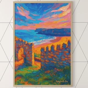 Framed Barafundle Pembrokeshire Seaside Print – Coastal Wall Art Poster, Seascape Souvenir Gift, Wales Travel Wall Art