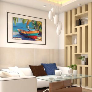 Caribbean Beach with Fishing Boat, Caribbean Wall Art, Jamaica Art Print, Painting of West Indies, Caribbean Wooden Boat, Beach Print Poster image 4