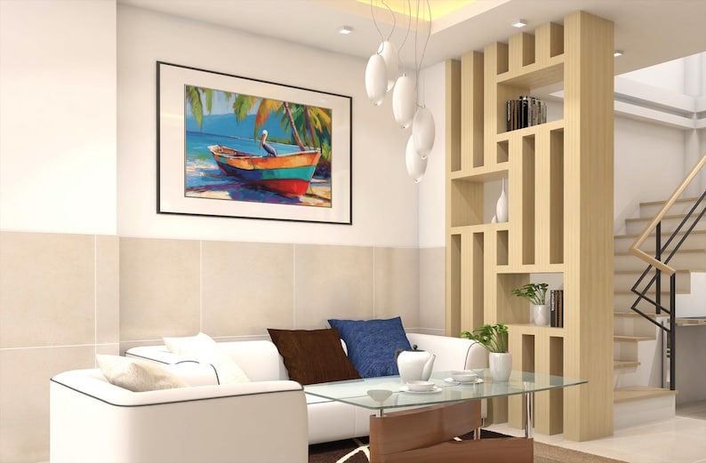 Caribbean Beach with Fishing Boat, Caribbean Wall Art, Jamaica Art Print, Painting of West Indies, Caribbean Wooden Boat, Beach Print Poster image 4