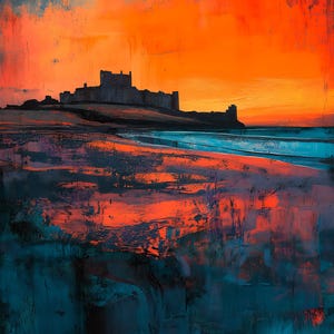 Bamburgh Castle Northumberland Print – Coastal Wall Art Poster, Seascape Souvenir Gift, Northumberland Travel Wall Art - Castle Painting