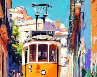Framed Lisbon Portugal Print – Featuring the Famous 28 Tram, Souvenir Gift, Lisbon Travel Wall Art