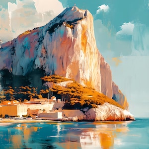 Gibraltar Print – Rock of Gibraltar Wall Art Poster, Seascape Souvenir Gift, Gibraltar Travel Wall Art