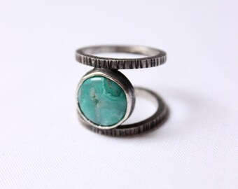 Double Turquoise Sterling Silver Ring, Boho, Hippie, Natural, OOAK, jewelry, Bohemian, Turquoise, Sterling Silver