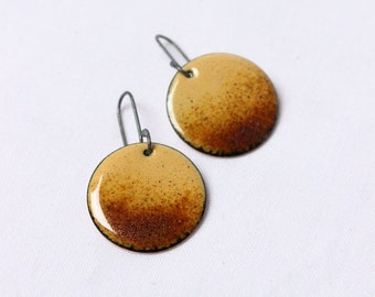 Enamelled earrings corn yellow and brown color  made of Sterling silver and copper, Goldenrod, Setting sun earrings, Enamel Jewelry