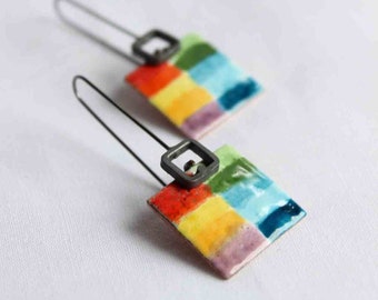 Pendientes cromáticos de plata de ley y esmalte de cobre, CMYK, colorido, acuarela, colores primarios