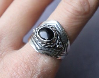 Black Onyx  Ring, Sterling silver,  Made to order in your size, Black oval Stone ring, black patina, oxidized silver