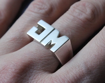 XL Personal Ring Sterling silver, Signet ring, Name Initials ring, Monogram Ring, Made to order For Him - Sizes 6 to 15 - 2 or 3 Letters