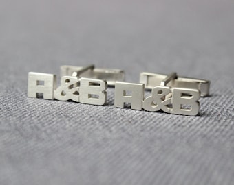 One  Pair of Personalized Cufflinks for your Groomsmen,  Sterling silver, Made to order, For your wedding, Fine Jewelry, For Him